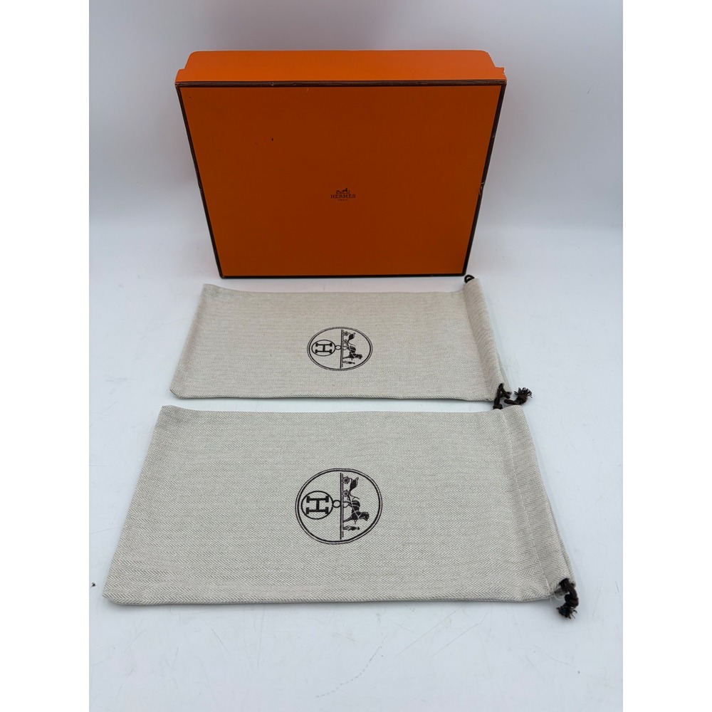 Hermes Orange Storage Shoe Box & 2 Herringbone‎ Dust Bags Set Organization READ
